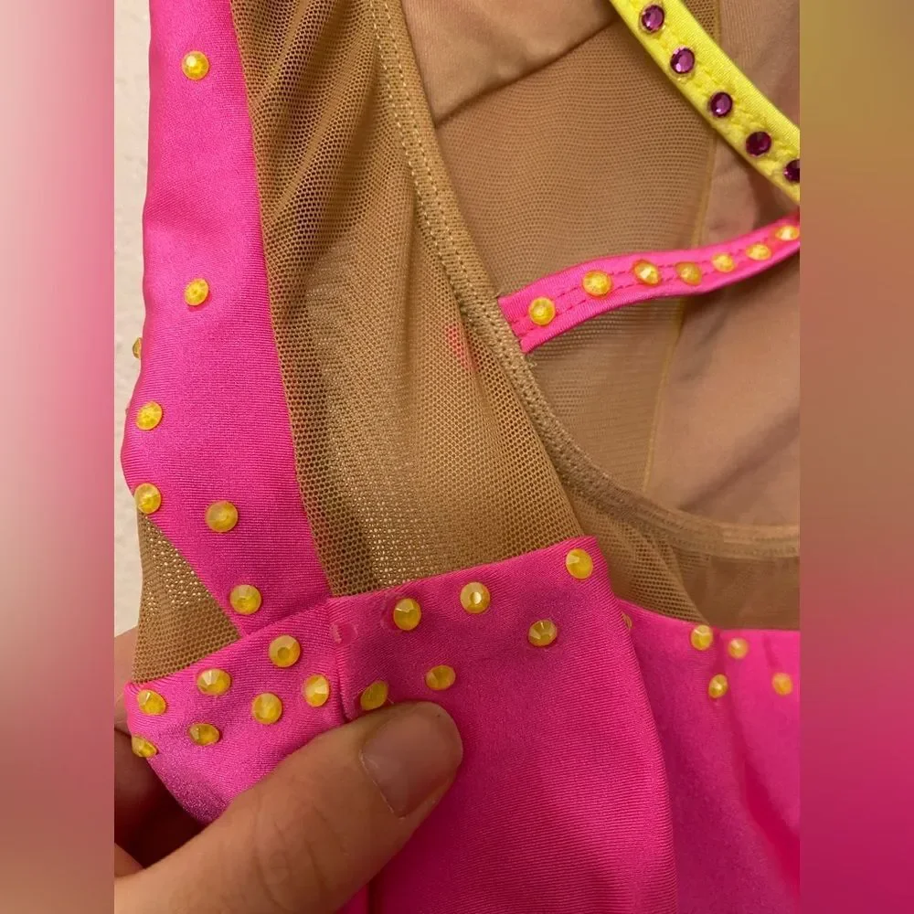 Patrick J dance custom Solo neon pink yellow gravity leotard illusion MA adult